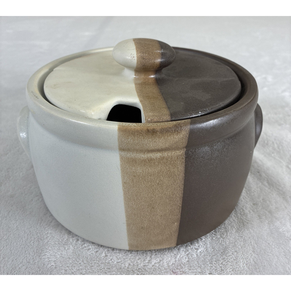 McCoy Crock / Chili Bean Pot w/ Lid Color Block Browns Benefits Charity